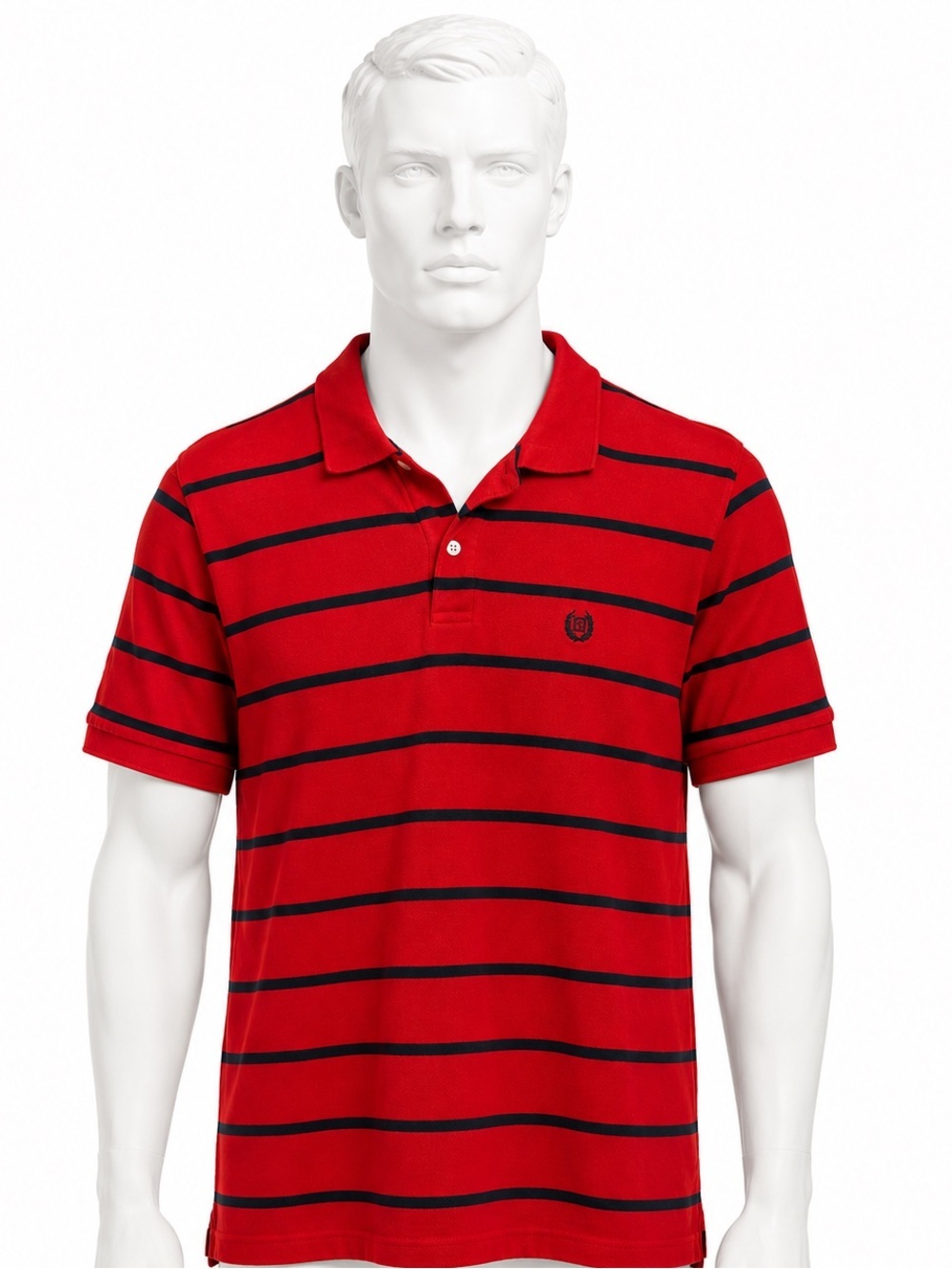 Chaps Red & Navy Striped Polo Shirt Men’s Size L Classic Casual Short Sleeve